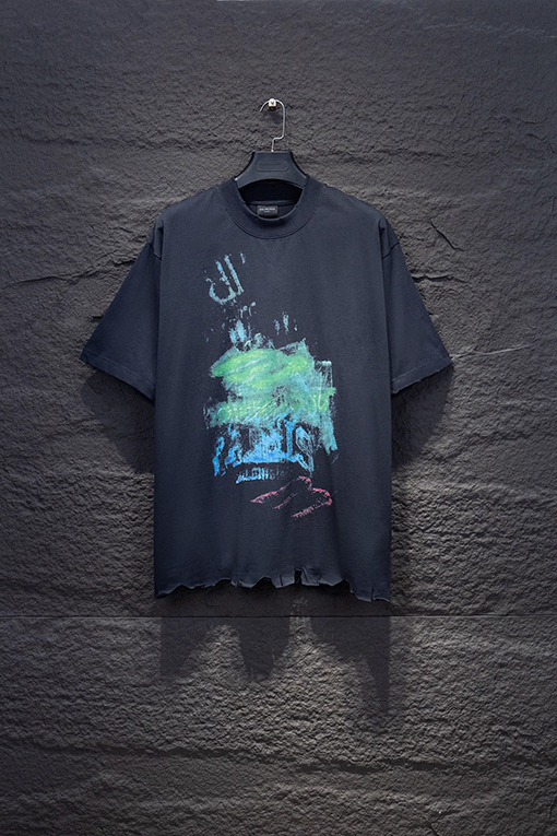 バレンシアガコピー Balenciaga クラシックなダメージのホワイトインクグラフィティ半袖Tシャツ