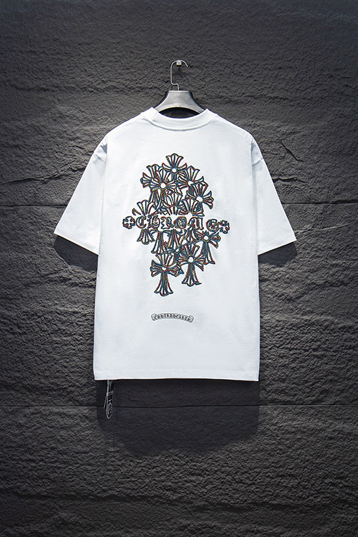 クロムハーツコピー レザーラベル刺繍半袖Tシャツ