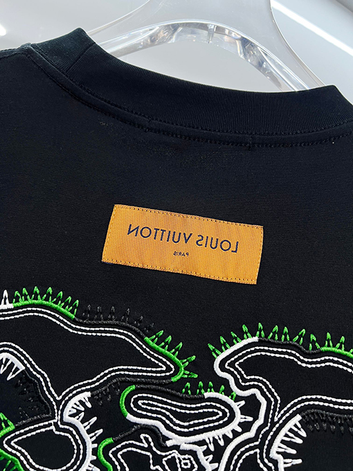 ルイヴィトン カラーブロック刺繍ロゴクルーネック半袖Tシャツ