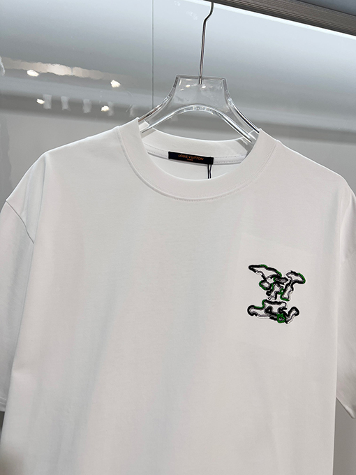 ルイヴィトン カラーブロック刺繍ロゴクルーネック半袖Tシャツ