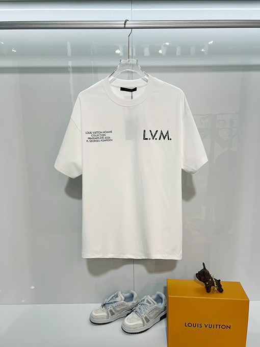ルイヴィトン フロントとバックにダメージのプリントロゴがされたエンボスの半袖Tシャツ