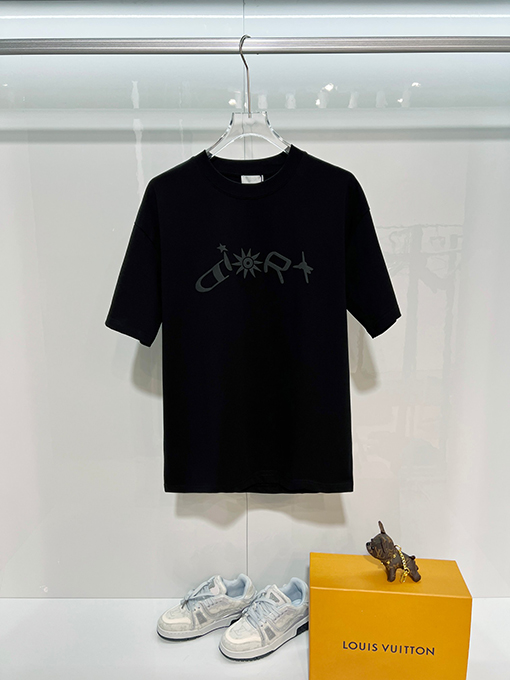 ディオール DIOR 星空ひまわりフロック刺繍レターロゴ半袖Tシャツ