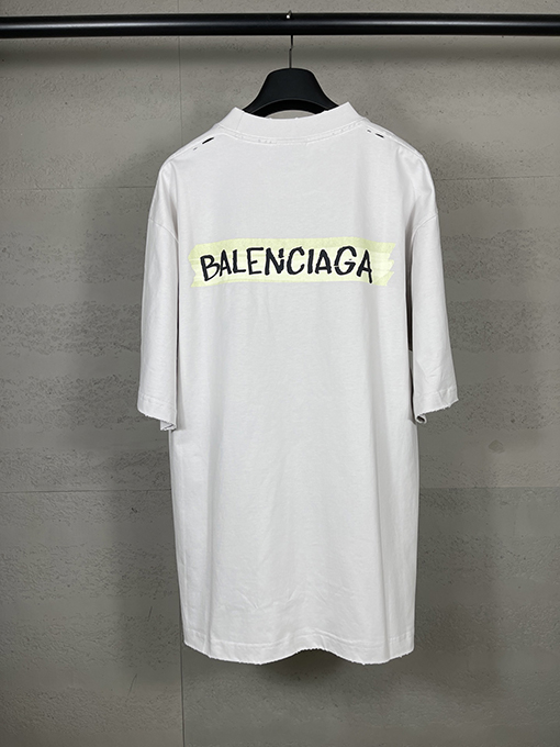 バレンシアガ Balenciaga マスキングテープダイレクトプリントウォッシャブルダメージ半袖Tシャツ