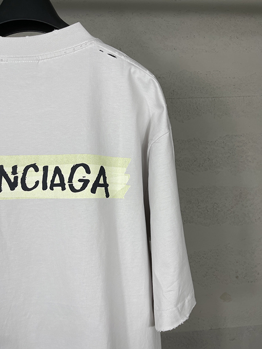 バレンシアガ Balenciaga マスキングテープダイレクトプリントウォッシャブルダメージ半袖Tシャツ