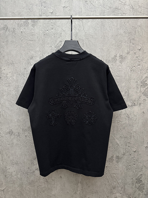 クロムハーツ 早春の透かし彫りスパンコール刺繍クロス半袖Tシャツ