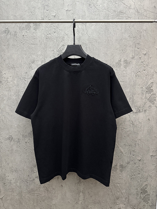 クロムハーツ 早春の透かし彫りスパンコール刺繍クロス半袖Tシャツ