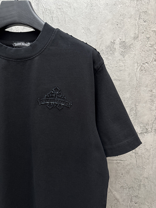 クロムハーツ 早春の透かし彫りスパンコール刺繍クロス半袖Tシャツ