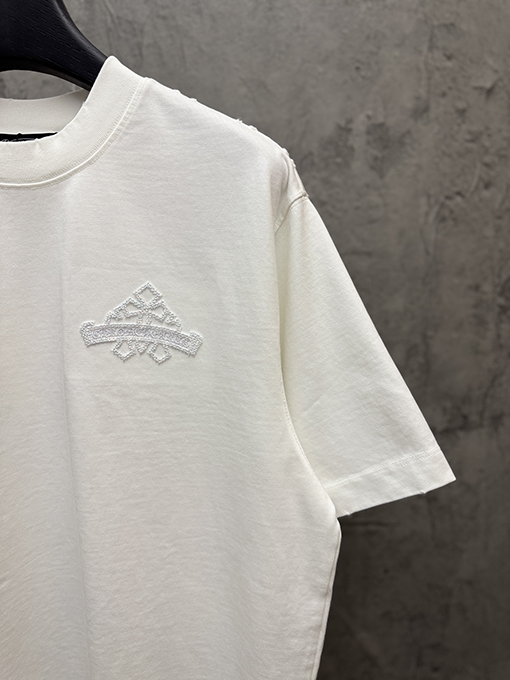 クロムハーツ 早春の透かし彫りスパンコール刺繍クロス半袖Tシャツ
