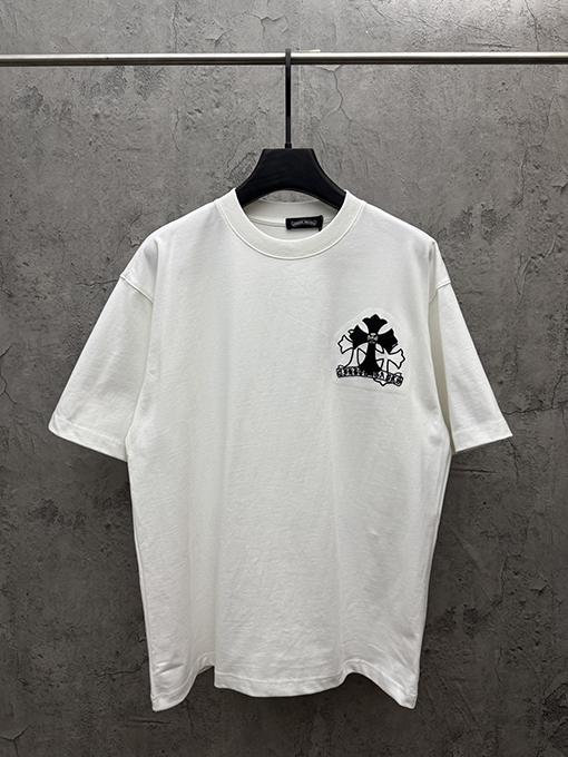 クロムハーツ アメリカンスタイルのレーザー刺繍入り半袖Tシャツ