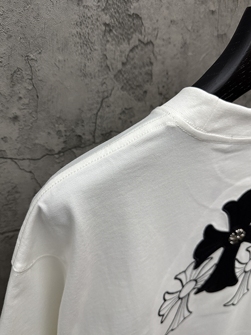 クロムハーツ アメリカンスタイルのレーザー刺繍入り半袖Tシャツ