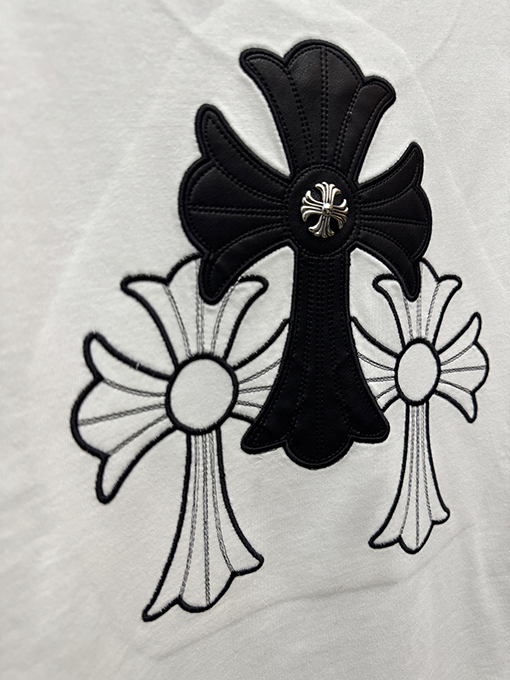 クロムハーツ アメリカンスタイルのレーザー刺繍入り半袖Tシャツ