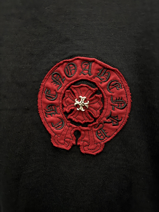 クロムハーツコピー アメリカンスタイルのツートンカラーのアップリケ刺繍りカップル半袖Tシャツ