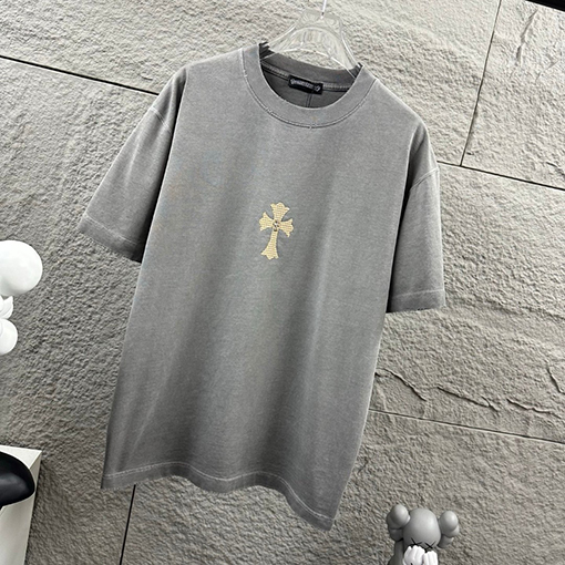 クロムハーツ 新作ヘビーデューティーなダメーヴィンテージ風パッチワーク刺繍の厚シリコン半袖Tシャツ