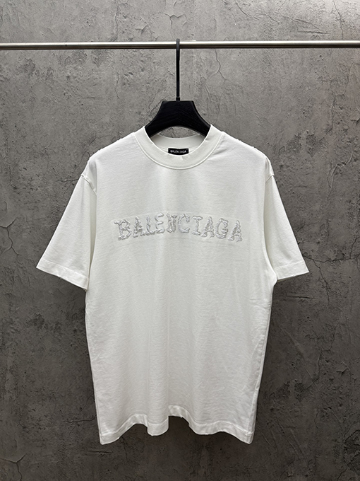 バレンシアガ BALENCIAGA ダイレクトプリントのタッセルアップリケ刺繍入り半袖Tシャツ