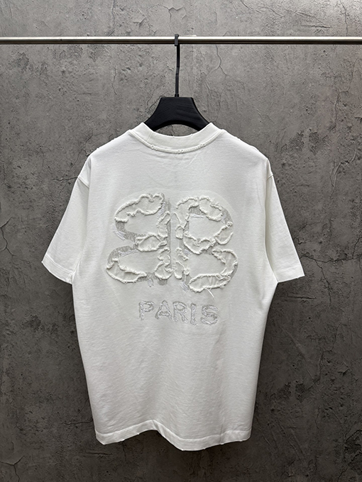 バレンシアガ BALENCIAGA ダイレクトプリントのタッセルアップリケ刺繍入り半袖Tシャツ