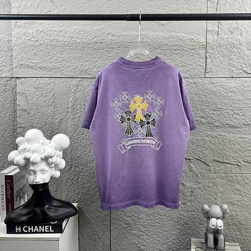 クロムハーツ 新モデルスタイルダメージとウォッシュヴィンテージ風フロッキー厚シリコン半袖Tシャツ