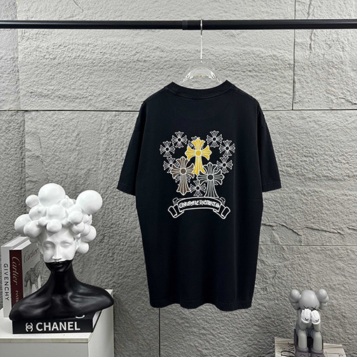 クロムハーツ 新モデルスタイルダメージとウォッシュヴィンテージ風フロッキー厚シリコン半袖Tシャツ