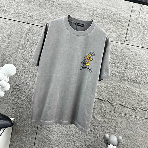 クロムハーツ 新モデルスタイルダメージとウォッシュヴィンテージ風フロッキー厚シリコン半袖Tシャツ