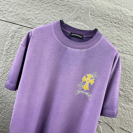 クロムハーツ 新モデルスタイルダメージとウォッシュヴィンテージ風フロッキー厚シリコン半袖Tシャツ