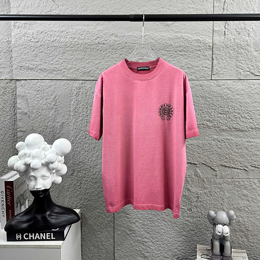クロムハーツ 新モデルスタイルダメージヴィンテージ風フロッキーラインストーン付き半袖Tシャツ