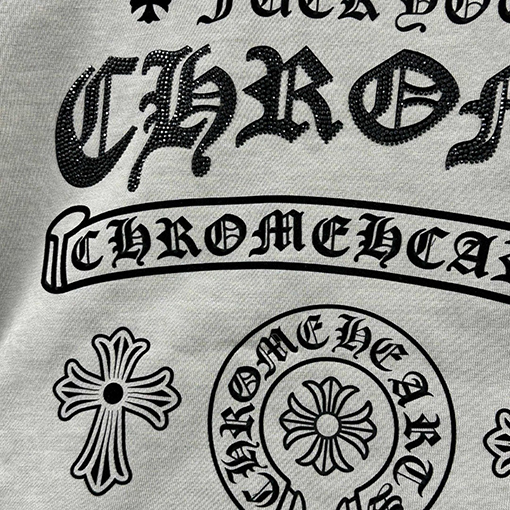 クロムハーツ 新モデルスタイルダメージヴィンテージ風フロッキーラインストーン付き半袖Tシャツ