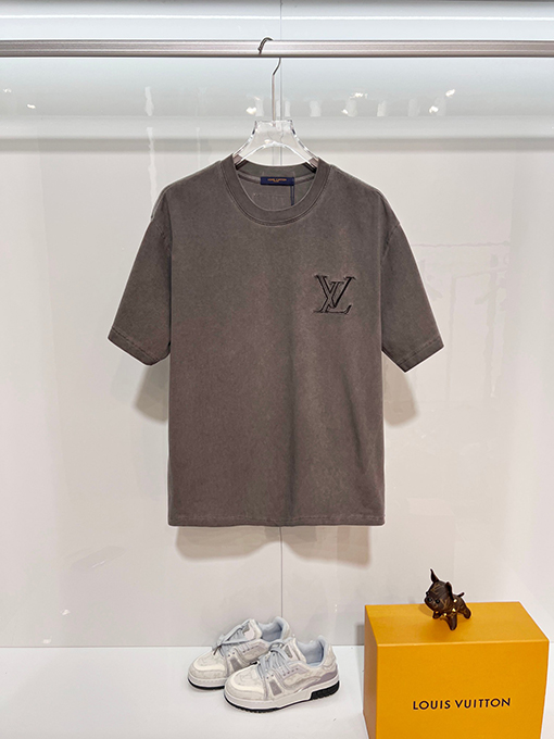 ルイヴィトン ダメージパッチワーク刺繍ロゴ入り半袖Tシャツ
