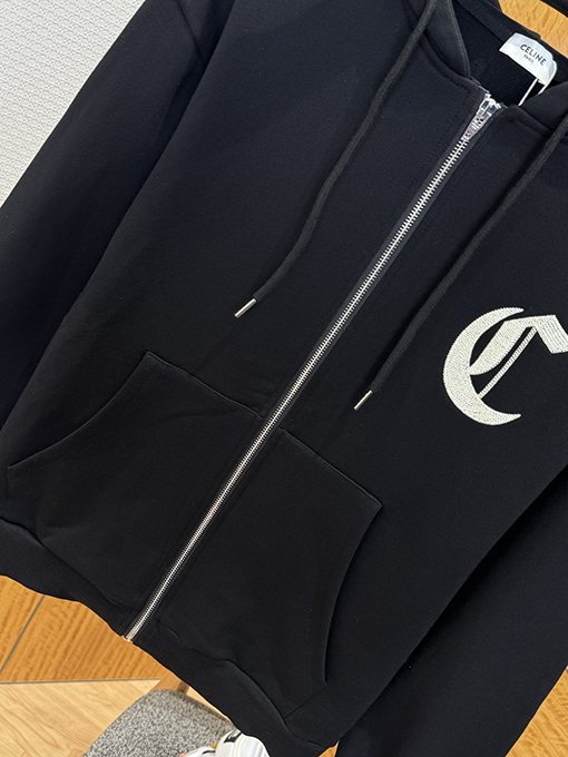 セリーヌスーパーコピー CELINE 刺繍りジッパー付きフード付きスウェットシャツジャケット