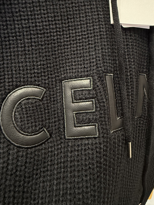 セリーヌ CELINE レザーアップリケ刺繍りウールパーカー