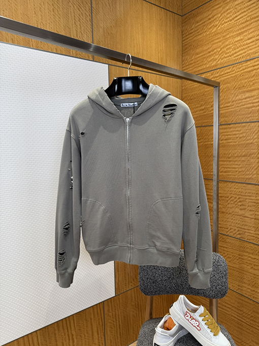アクネストゥディオズスーパーコピー Acne Studios ダメージプリントの破れたフード付きジップアップスウェットジャケット