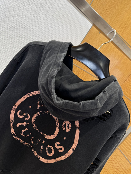 アクネストゥディオズスーパーコピー Acne Studios ダメージプリントの破れたフード付きジップアップスウェットジャケット
