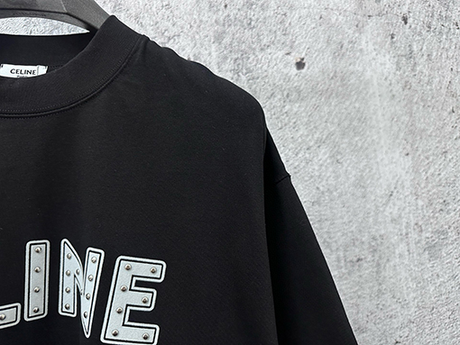 セリーヌ CELINE レターロゴ入りスタッズ付きカップル半袖Tシャツ