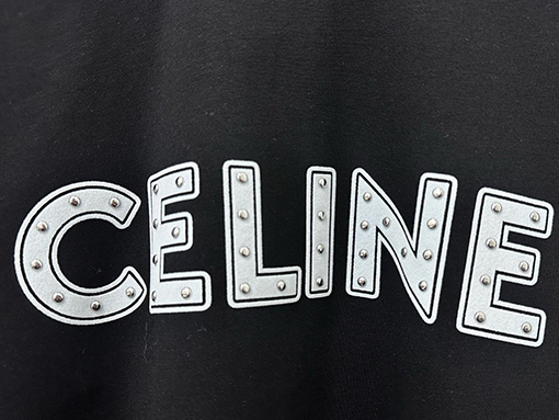セリーヌ CELINE レターロゴ入りスタッズ付きカップル半袖Tシャツ