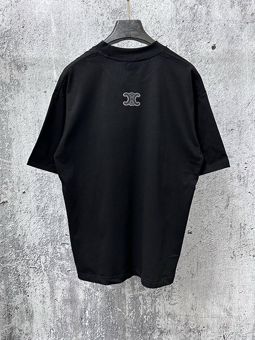 セリーヌコピー CELINE 文字ロゴ点線フォーム半袖Tシャツ