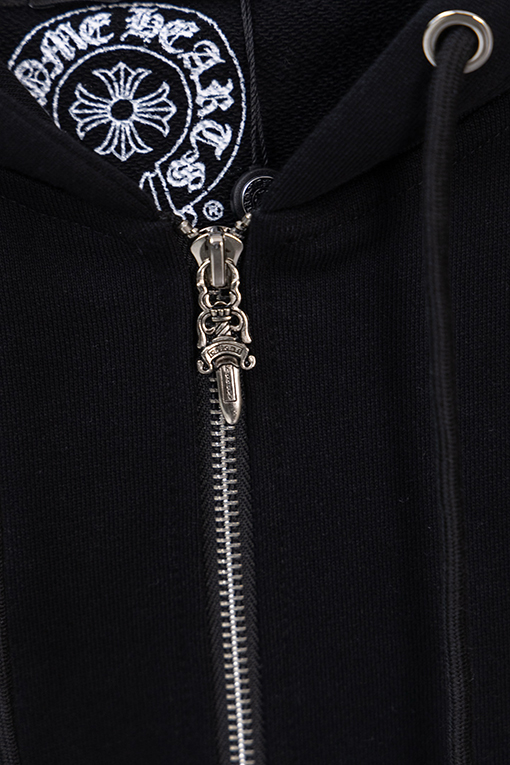 クロムハーツ レザーラベルクロス刺繍ロゴプリントドローストリングジップアップ、フード付きジャケット