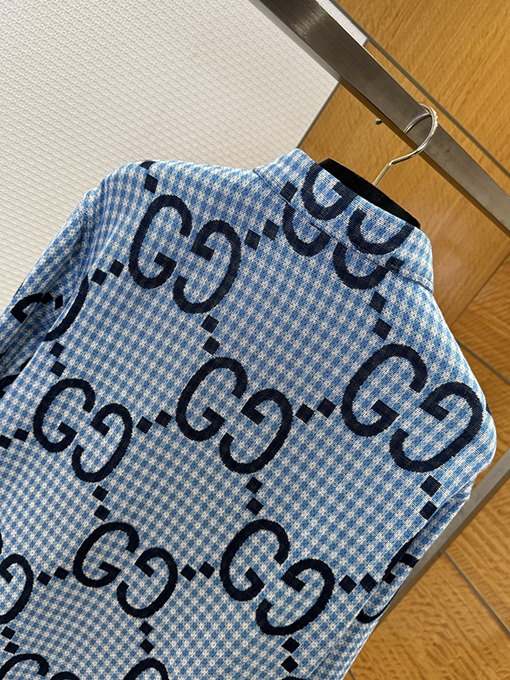 グッチコピー 細かいチェック柄のダブルG総柄プリント長袖シャツ