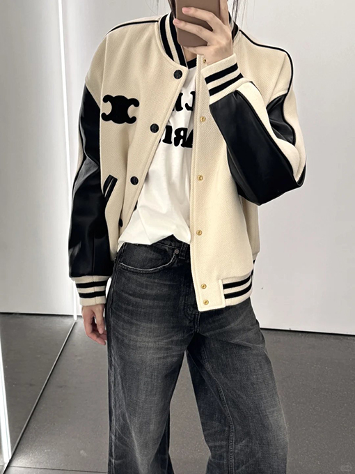 セリーヌ CELINE ロゴパッチワークベースボールジャケット