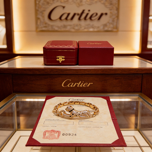 カルティエ ダイヤモンドがちりばめられたパンサーのブレスレット