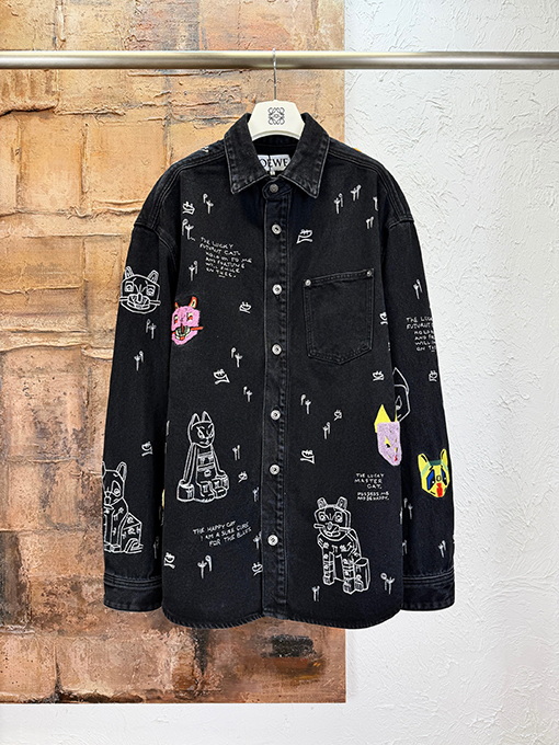 ロエベスーパーコピー Louis wain 猫の刺繍りデニムシャツジャケットツ