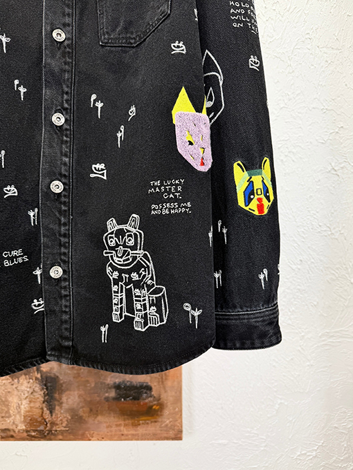 ロエベスーパーコピー Louis wain 猫の刺繍りデニムシャツジャケットツ