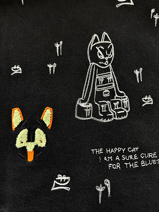 ロエベスーパーコピー Louis wain 猫の刺繍りデニムシャツジャケットツ
