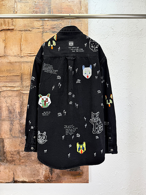 ロエベスーパーコピー Louis wain 猫の刺繍りデニムシャツジャケットツ