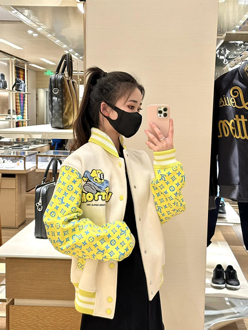 ルイヴィトン カラーブロックプリントのシングルブレストベースボールジャケット
