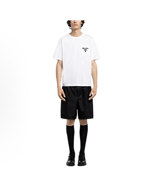プラダ レターポケット付きクルーネック半袖Tシャツ