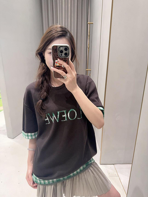 ロエベコピー LOEWE インナーグリッドロールアップスリーブニット半袖Tシャツ