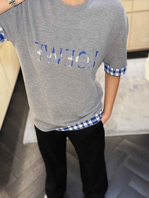 ロエベコピー LOEWE インナーグリッドロールアップスリーブニット半袖Tシャツ