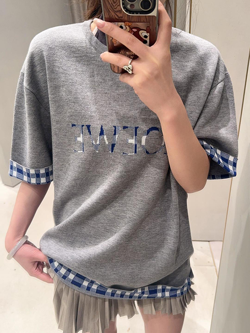 ロエベコピー LOEWE インナーグリッドロールアップスリーブニット半袖Tシャツ