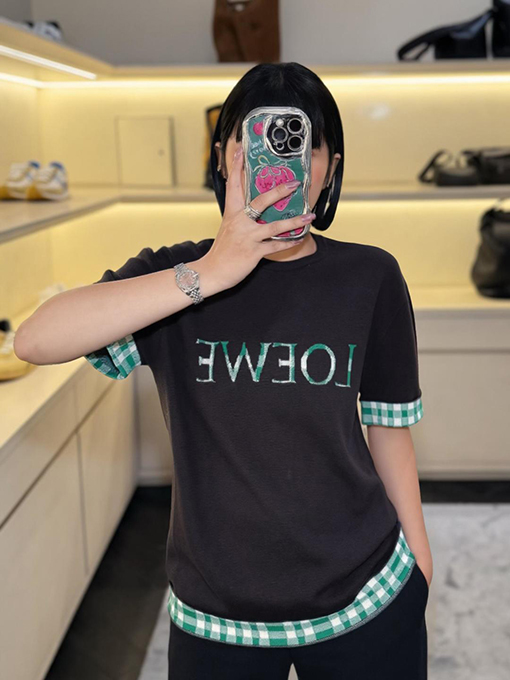 ロエベコピー LOEWE インナーグリッドロールアップスリーブニット半袖Tシャツ