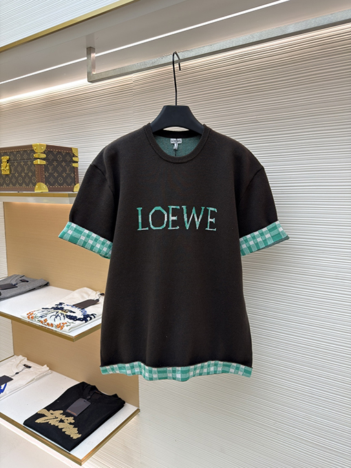 ロエベコピー LOEWE インナーグリッドロールアップスリーブニット半袖Tシャツ