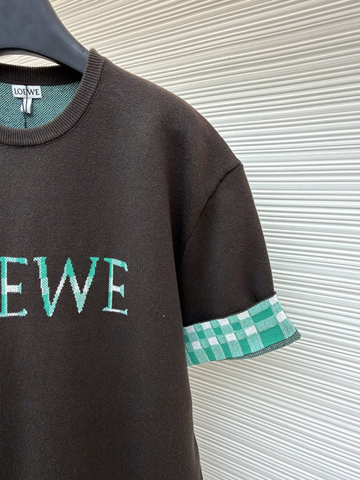 ロエベコピー LOEWE インナーグリッドロールアップスリーブニット半袖Tシャツ