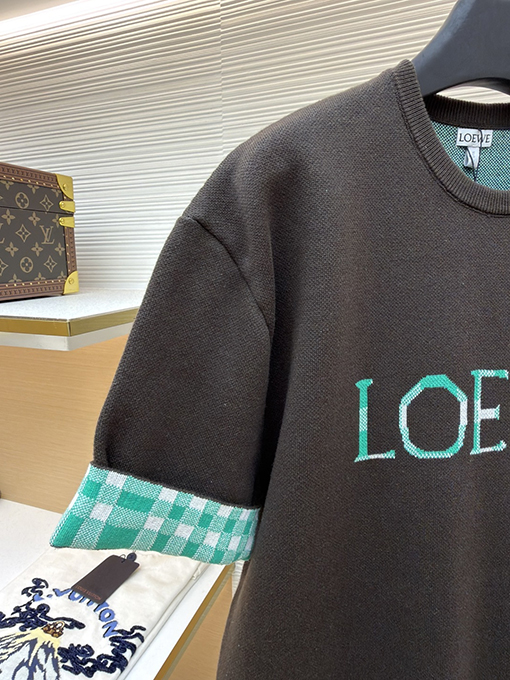 ロエベコピー LOEWE インナーグリッドロールアップスリーブニット半袖Tシャツ